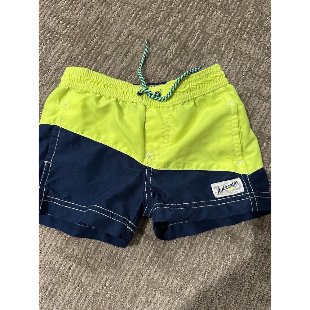 Carters Baby Boy Swim Trunks 12 Months Neon Yellow Navy Blue Colorblock Shorts